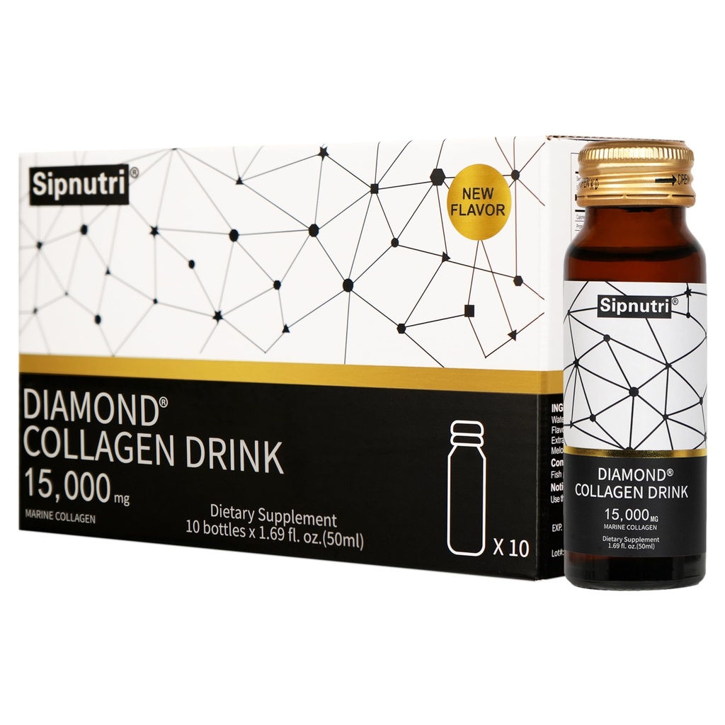 Diamond Liquid Collagen Drink, 15000 mg Hydrolysed Marine Collagen Peptides C-vitamiini, Pomegranaatti, terve hiukset ihon kynnet nivelet tuki, 50 ml x 10 pulloa