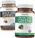 Black Seed Oil Gummies & Super Greens (1-månad) - Daglig grön Boost - Black Seed Oil Gummies Ginger Ale smak Cold-Pressed Nigella Sativa & Organic Super Greens komplett Super Food Supplement