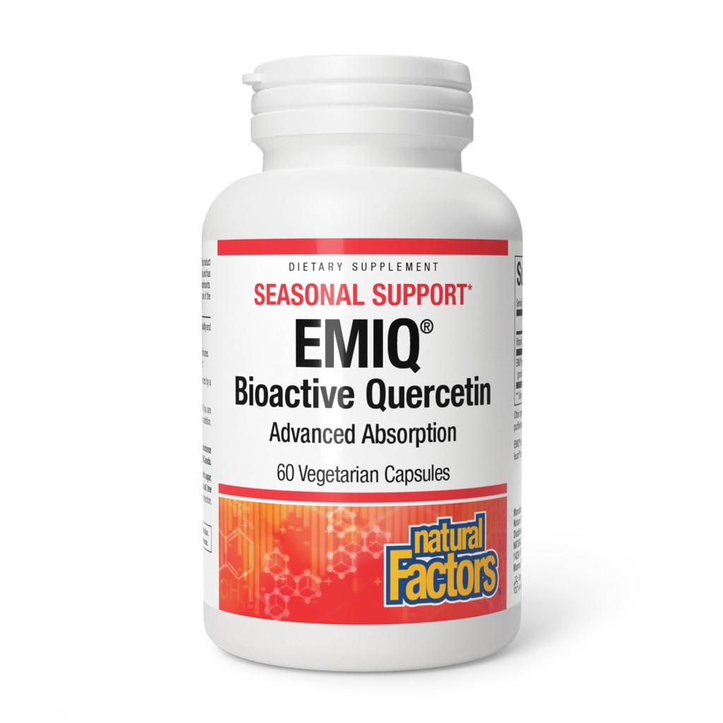 Natural Factors Bioactive Quercetin EMIQ - Immunity Support Supplement med vitamin C - Quercetin för övre andnings- och hjärthälsa - 60 vegetariska kapslar (60 portioner)