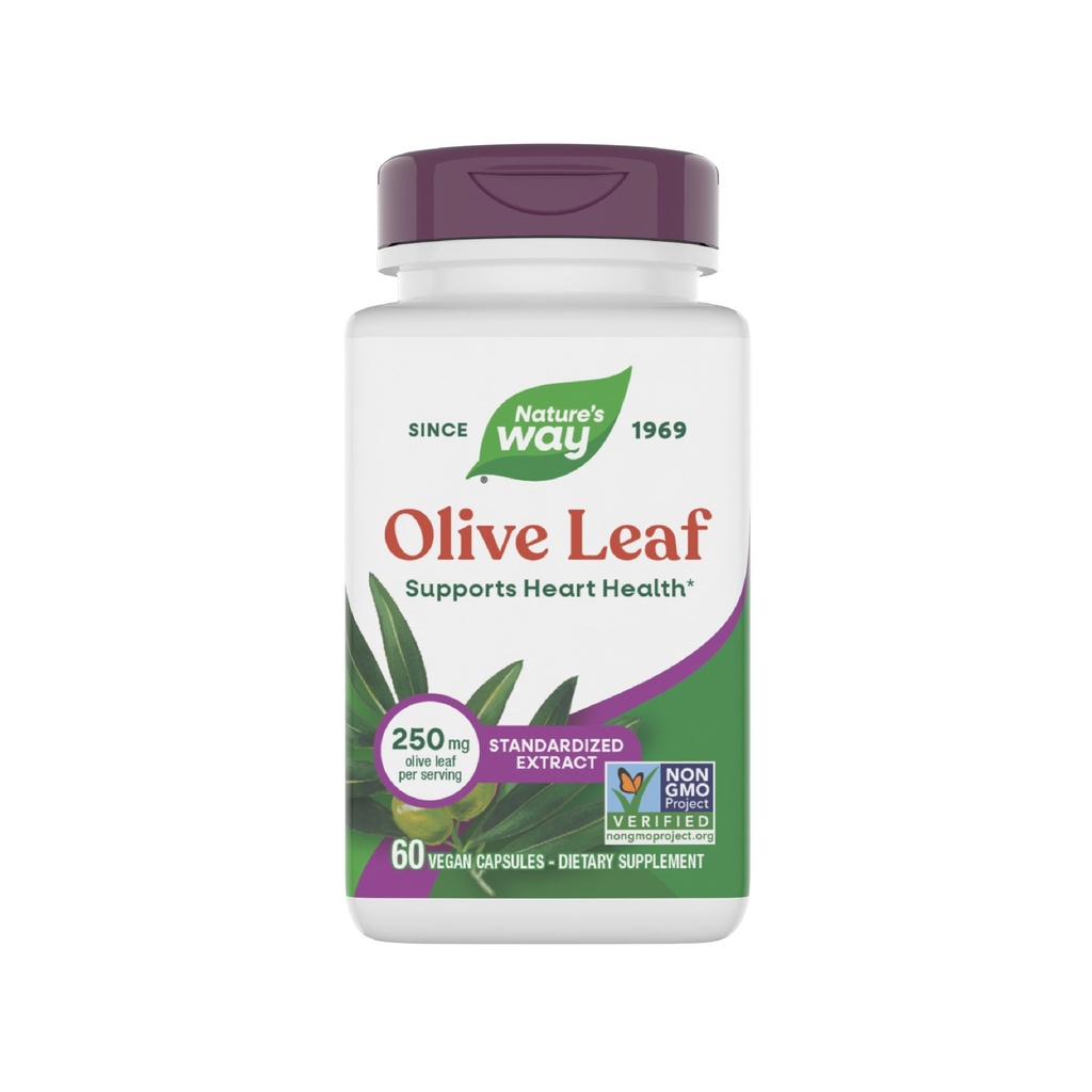 Nature's Way Olive Leaf Premium Extract täydennysosa, tukee Heart Health *, 250 mg per tarjoilu, gluteeniton, vegaaninen, 60 kapselia (Pakkaus May Vary)