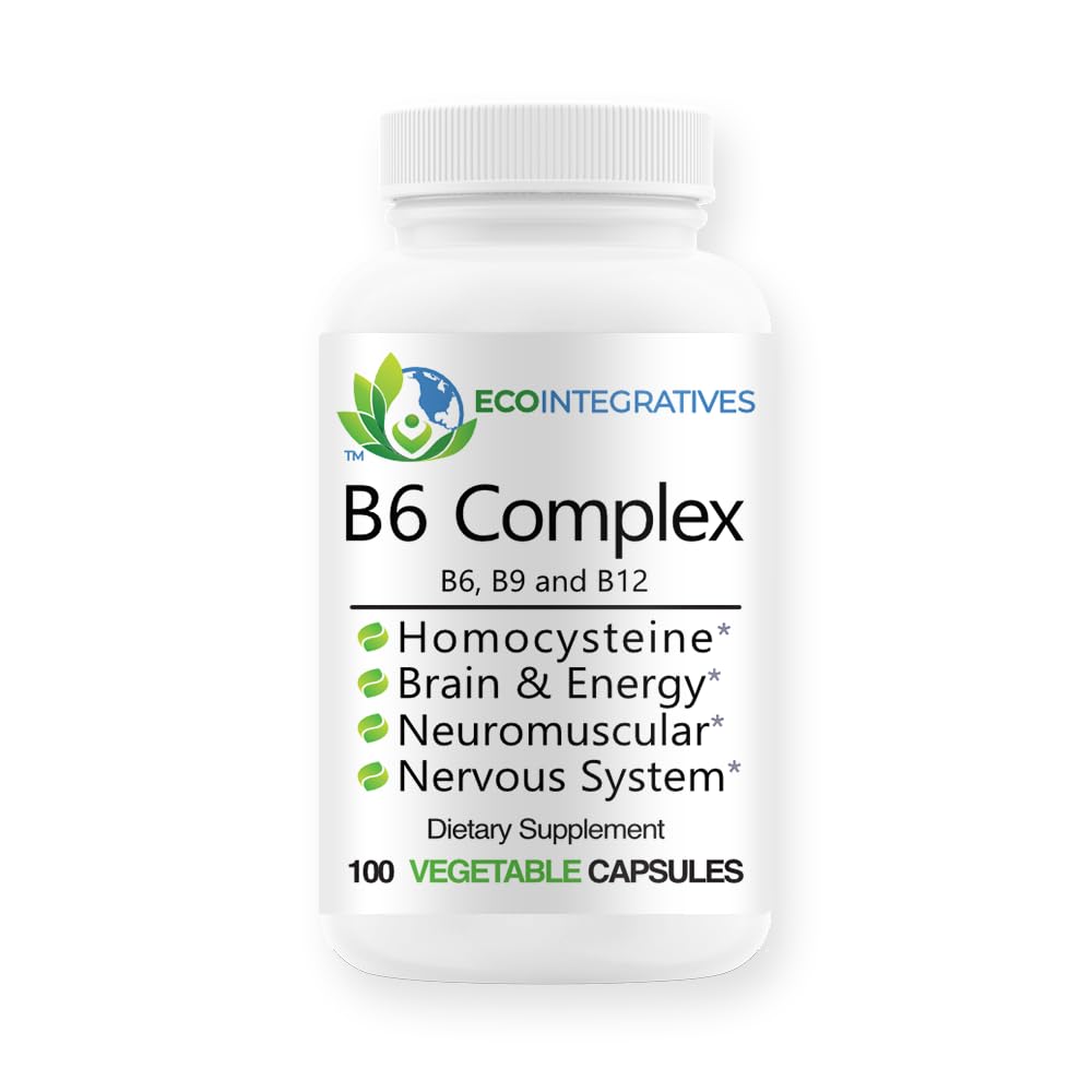 B6 Complex Vegan Vitamin B6, B9 Folate, B12 Methylcobalamin stöder kardiovaskulärt, neuromuskulärt, nervsystem, Homocystein, energi, blodcell och benhälsa 100 Caps