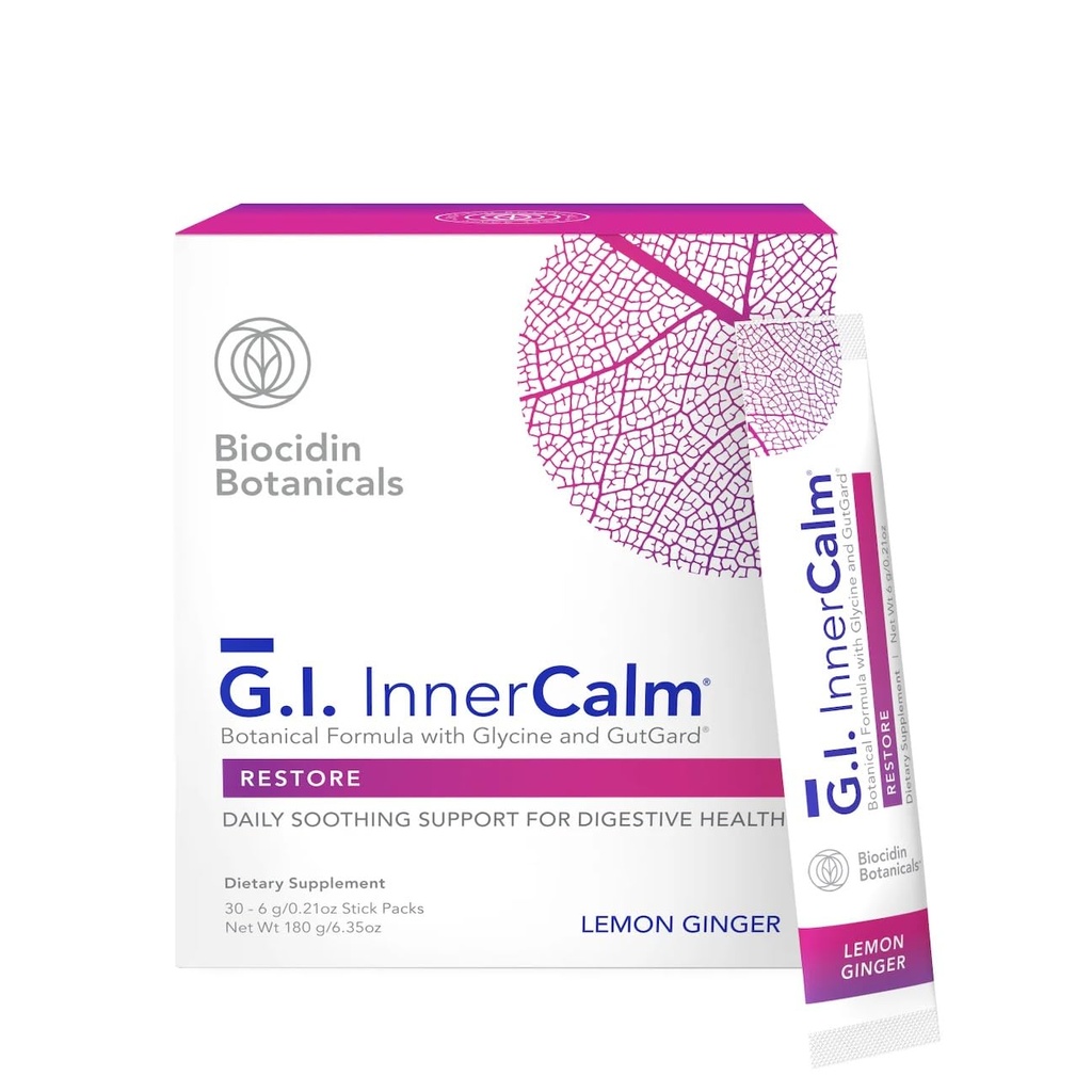 Bio-Botanical Research Biocidin Drink Mix - GI InnerCalm - Support Ruoansulatus, GI Detox, Terve mieliala & Rentoutumisen tunne - Rauhoittava kaava Glysiini & ei glutamiinia (30 Stick Packs)
