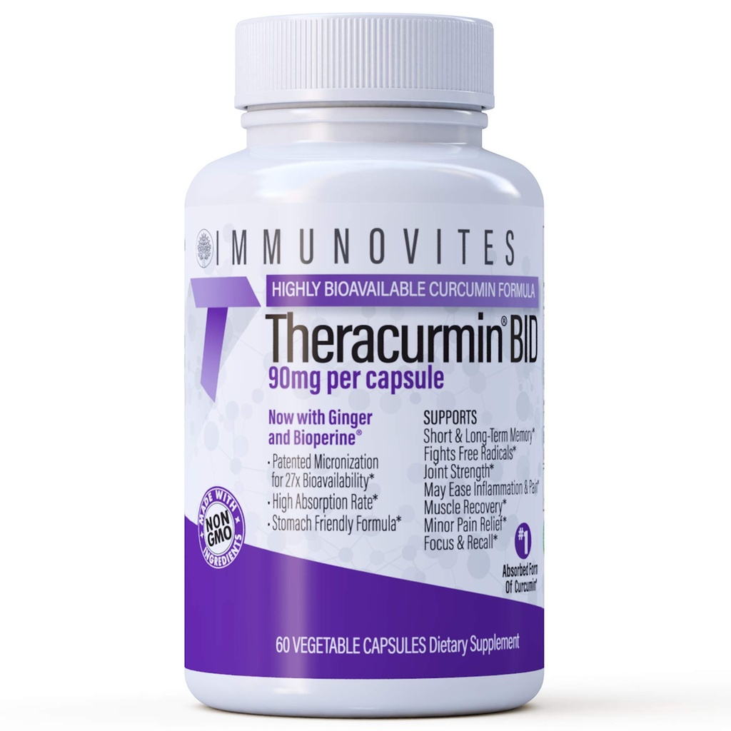 IMMUNOVITES Theracurmin BID 300mg (Nano Curcumin 90mg per Cap.) [[600mg per portion]]] - Nu w/Ginger & Bioperine (60ct Bottle)