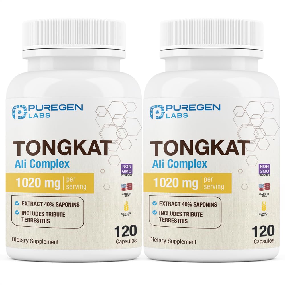Puregen Labs Tongkat Ali Extract 200-1 miehille, 1020mg per palvelin, [High Potency] Yhteensä 240 kapselia - Miesten terveystuki 20mg Tribulus Terrestris ...