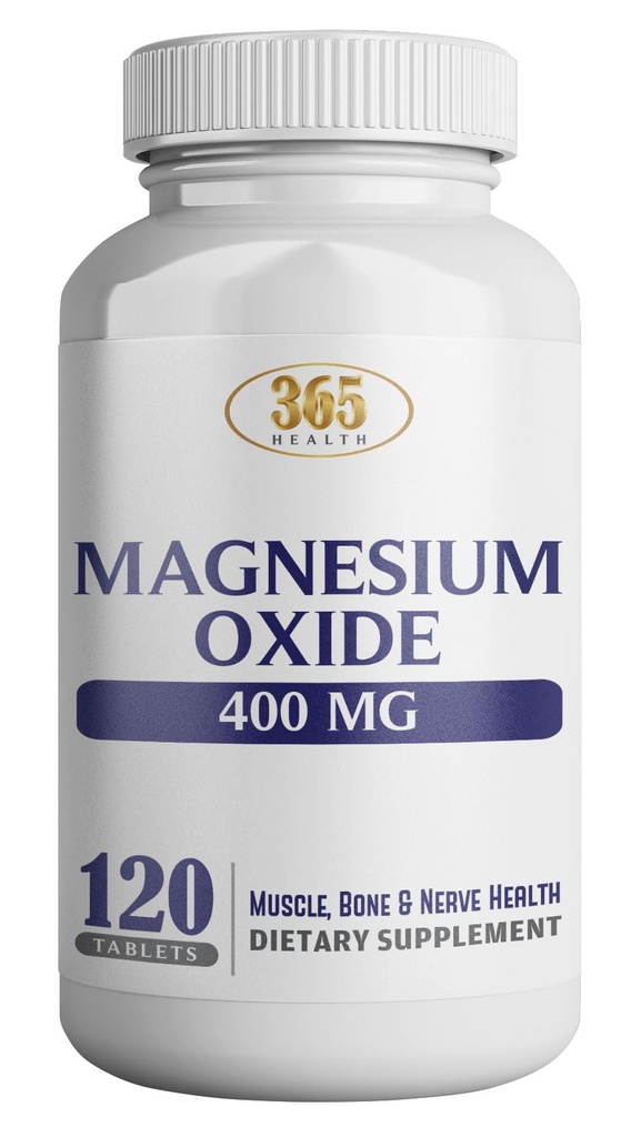 Magnesium 400 mg [High Potency] täydennysosa ... Magnesiumoksidi immuunitukeen, lihasten talteenottoon, jalkakramppeihin ja rentoutumiseen 120 tablettia-USA Valmistettu.
