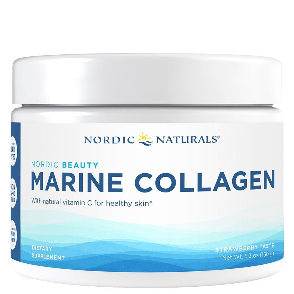 Nordic Naturals Nordic Beauty Marine Collagen Powder, Strawberry - 5.29 Ounces - Collagen Powder Supplement for Healthy Skin, joints, and Bones, C-vitamiini antioksidantti tuki - 30 Tarjoilut