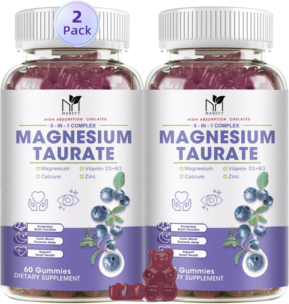 2 Pack Magnesium Supplement - Magnesium Taurate Magnesium Glycinate Gummies magnesium aspartaatti, malaatti, pureskeltava magnesium Complex uni, lihakset, ja sydämen terveystuki