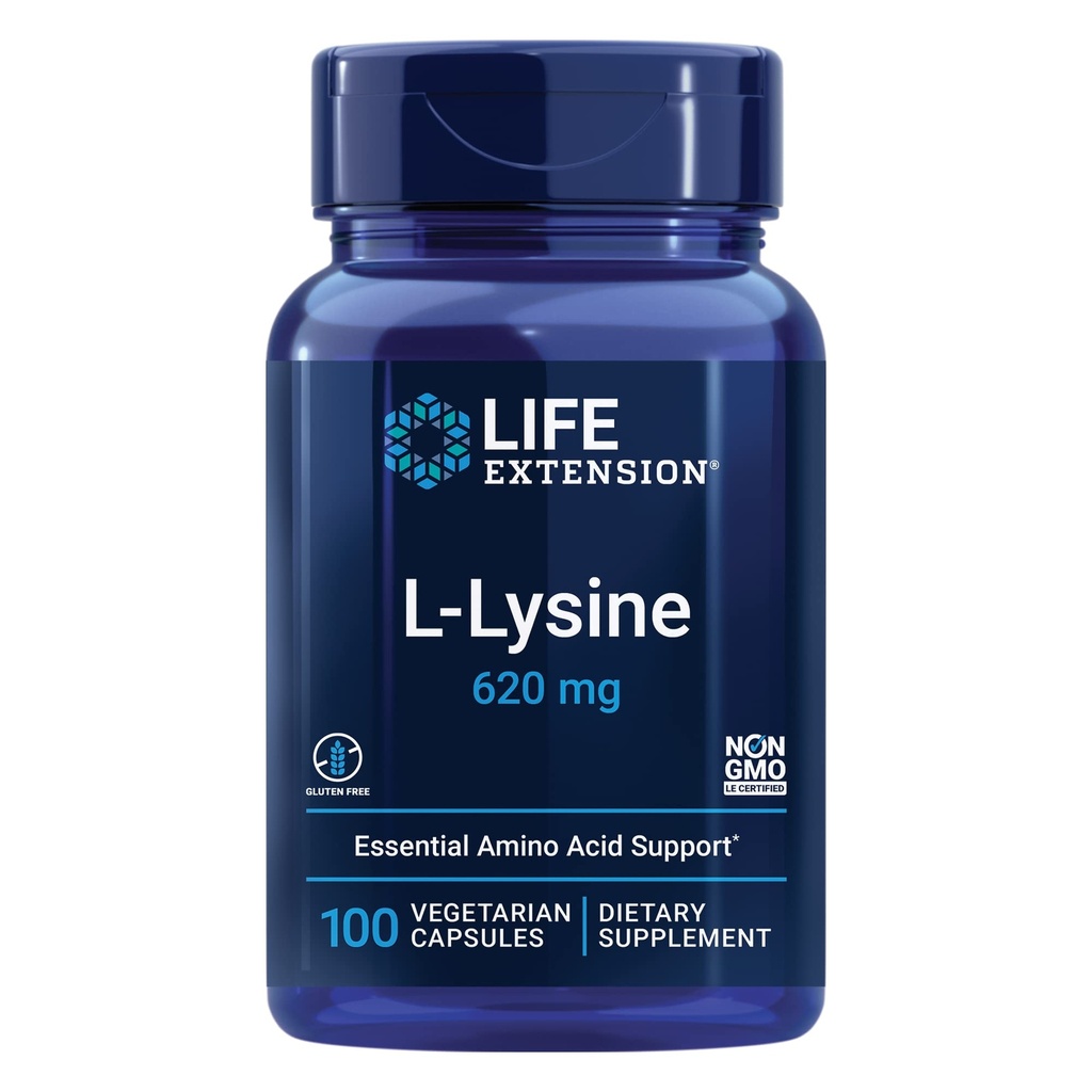 Life Extension NAC 600mg Antioxidant Immune Support & L-Lysine 620mg för hälsosam stressrespons 100 kapslar Bundle