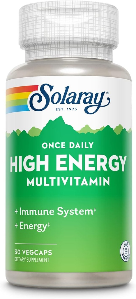 SOLARAY Kerran päivässä suuri energia monivitamiini naisille ja miehille - Energy Supplements - Immuunituki w/Vitavan C, A, D ja E, B-vitamiini Complex, Trace Minerals, 60 päivän takuu, 30 Serv, 30 VegCaps