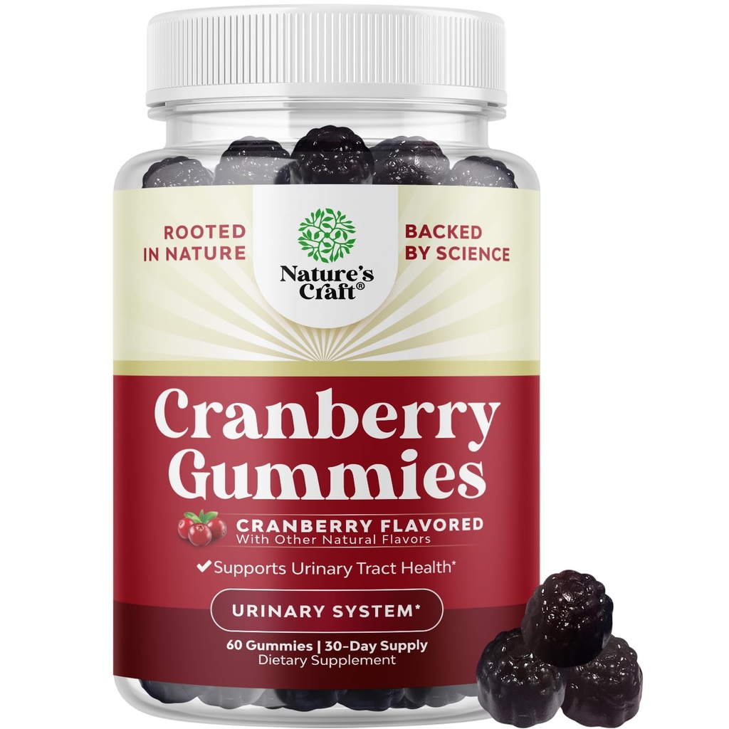 Natural Cranberry Gummies for Women and Men - Extra Strength Herkullinen antioksidantti Cranberry Chews for Umetry Tract Health Munuaisten tuki rakko ja immuuni terveys - Vegaani gluteeni ja liivate vapaa