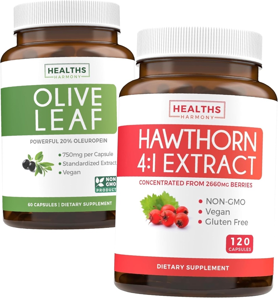Bundle of Olive Leaf Extract & Hawthorn Berry Extract - Terve Yrtit Bundle - Olive Leaf Extract 20% Oleuropein & Hawthorn Berry 4:1 uute - Voidetta 2660mg tuoreita Marjat (120 Caps)