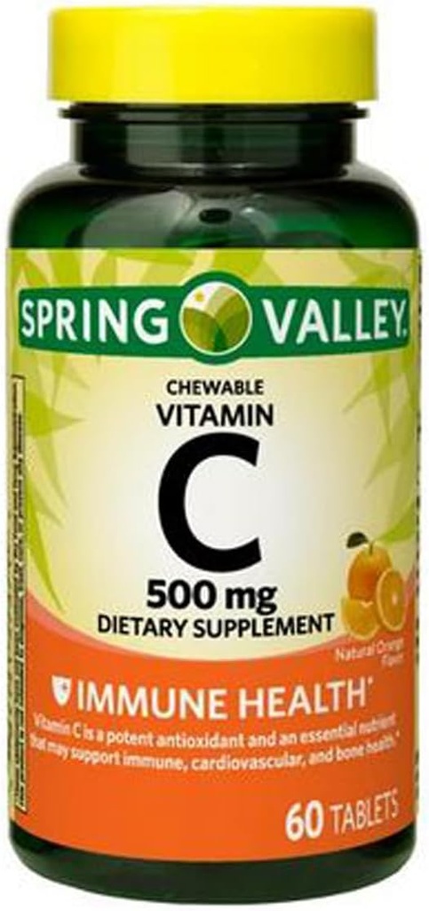 C-vitamiini Immuuniterveyden ravintolisä purutabletti, oranssi, 500 mg, 60