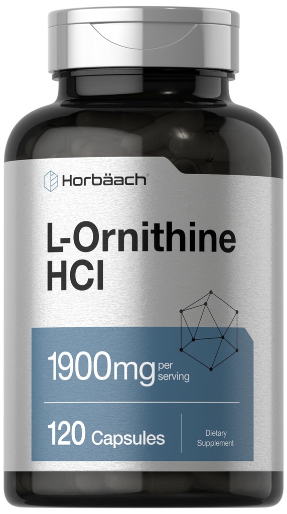 Horbäach L Ornithine HCl | 1900mg | 120 kapslar | Non-GMO & Gluten Free Supplement