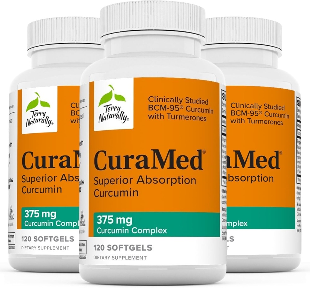 Terry Luonnollisesti CuraMed 375mg - Antioksidantti täydentää aivojen ja immuuniterveyden tukea - Ravintolisä Curcumin & Turmeric Essential Oil - Herbal Liver Support - 120 Softgels (paketti 3)