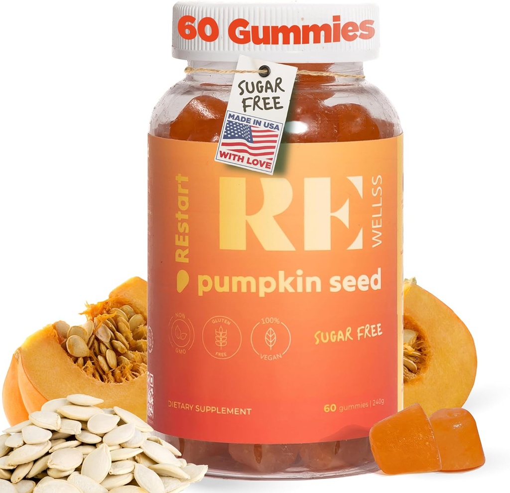 Kurpitsa siemenöljy Gummies I sokeriton Gluteeniton Ei GMO Organic ruokavalio täydentää I hiusten kasvua, hehkuva ihon eturauhasen terveyden virtsateiden tuki I 240 Grams I 60 pakkaus