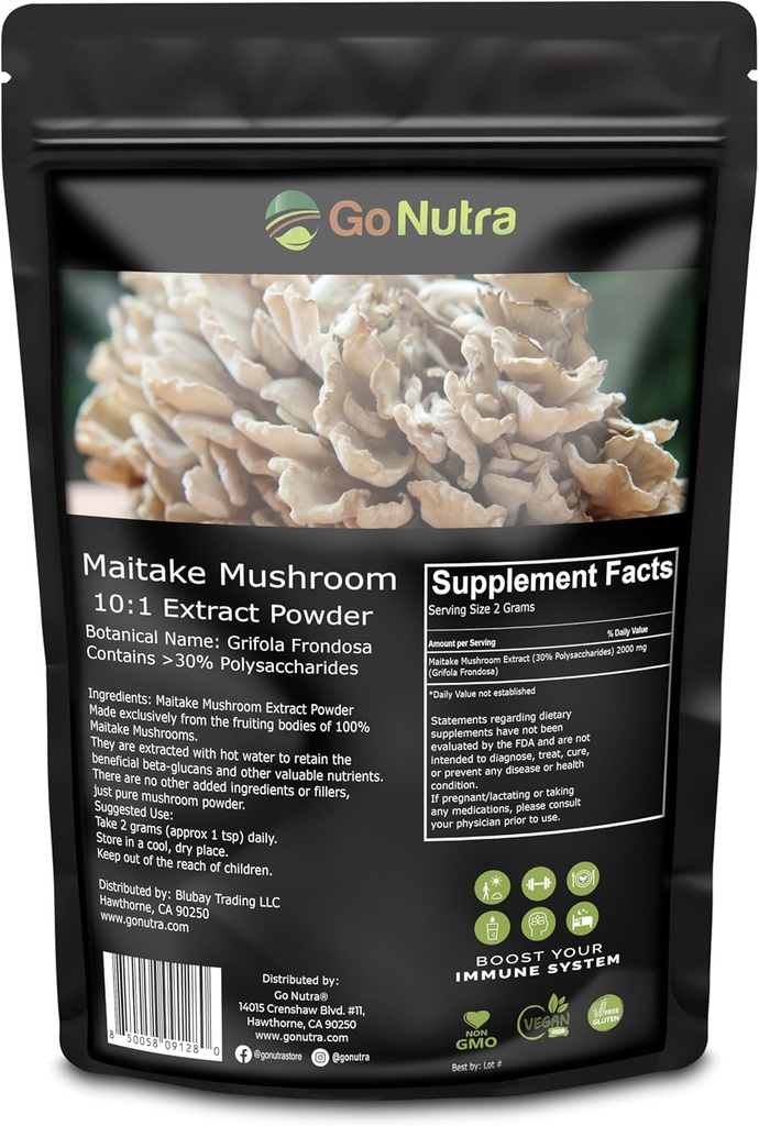 Go Nutra Maitake Mushroom Extract Powder 8 oz 10:1 Extract Vahvuus ... Sienenen täydennys 30% Polysaccharides ... Maitake Powder King of Mushrooms...