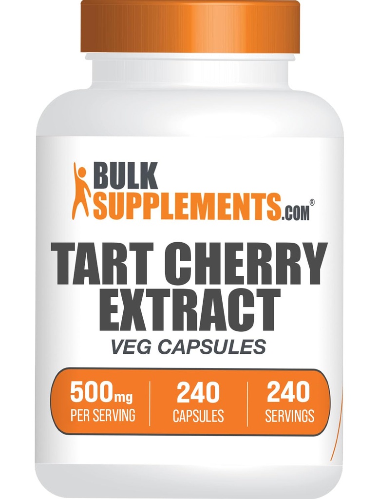 BulkSupplements.com Tart Cherry Extract kapselit- Tart Cherry Supplement, Tart Cherry kapselit 500mg - Antioksidantti lähde, Gluteeniton, 1 kapseli per tarjoilu, 240 Veg kapselia (Pakkaus 1)