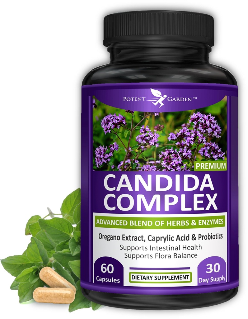 Potent Garden Candida Complex - Oregano ja Caprylic Acid Blend, Gut Flora Balance Complex, Intestinal Health & Immuuni tuki Yrtit & Probiootit, Gut Health täydentää naisten & miesten 60 Count