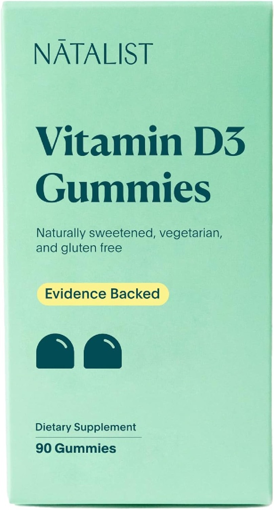 NATALIST- vitamiini D3 1000 IU (25 mcg) Gummies High Potency Immunel Health Support Supplement Daily Health, Hampaiden ja lihasten Formula naisten ja miesten - kasvissyöjä, Gluteeniton - 90 Gummies