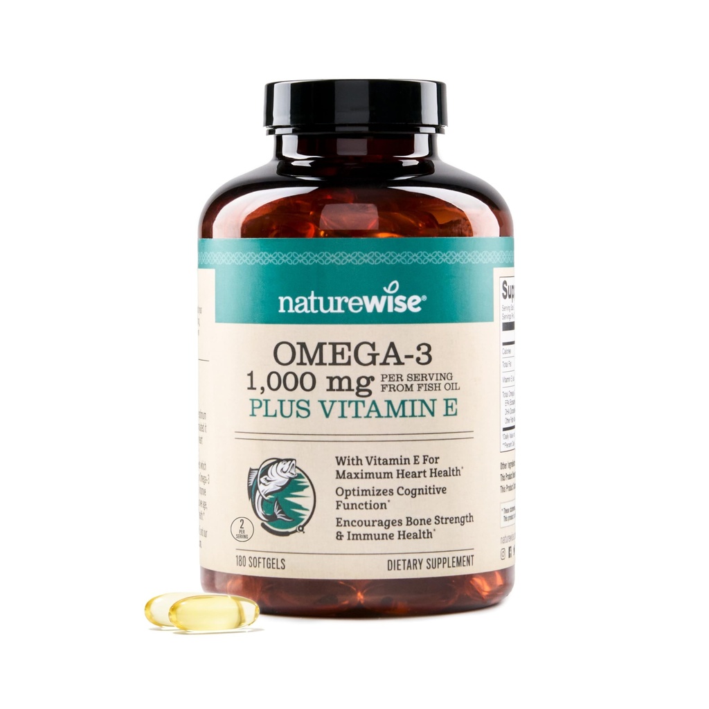 NatureWise Extra Strength Omega 3 Fish Oil Supplement - 1000mg per Serving - 600 EPA & 400 DHA ja E-vitamiini - Tuki Heart & Brain Health - Sitruunamaku, GMO-vapaa - 180 Softgels[3]