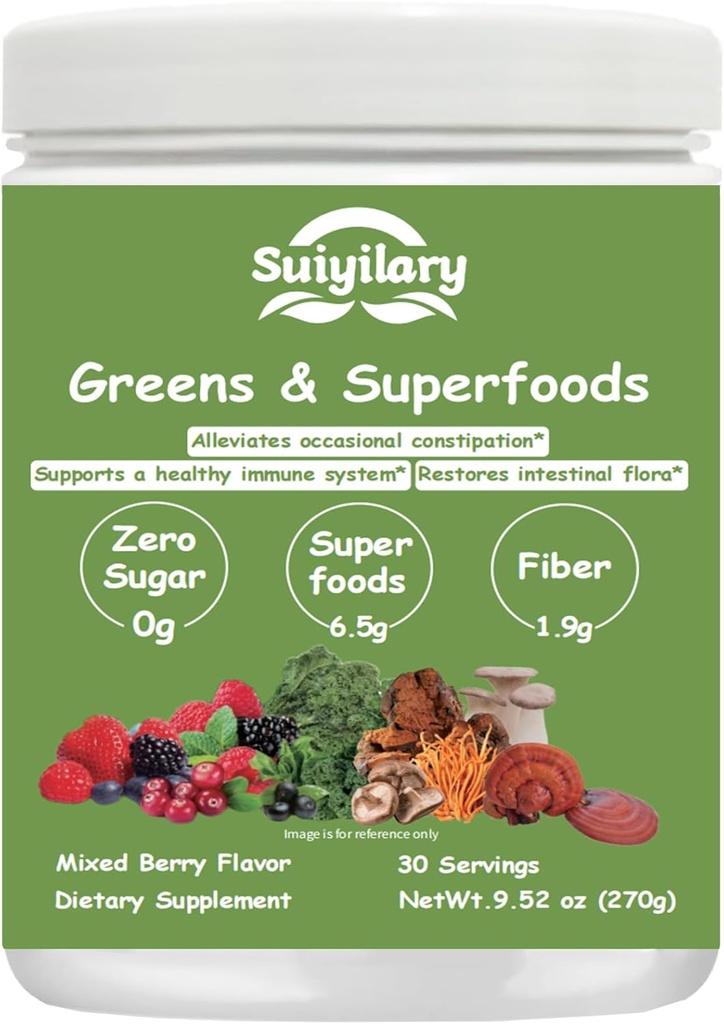 Vihreät Superfoods Jauhe Ruoansulatusterveyteen, sokeriton Super Greens Powder, Spirulina, Klorella turvotusta ja Gut tukea, Päivittäinen tuki naisille, 30 tarjoiluja, Sekoitettu marja