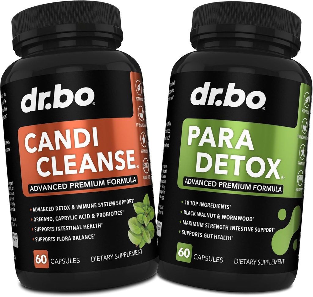 Candi Cleanse & Intestine Detox Tuki täydentää pillereitä - Extra Strength Probiotic Cleanser intestinal Flora Gut Support - Natural Oribal Oregano, Caprylic Acid, Wormwood & Black Walnut