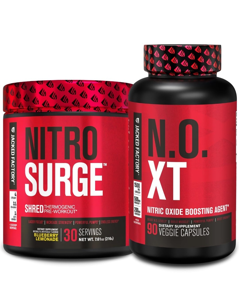 Jacked Factory Nitrosurge Shred Thermogenic Esityö Mustikka Lemonade & N.O. XT Typpioksidi Booster miesten & naisten