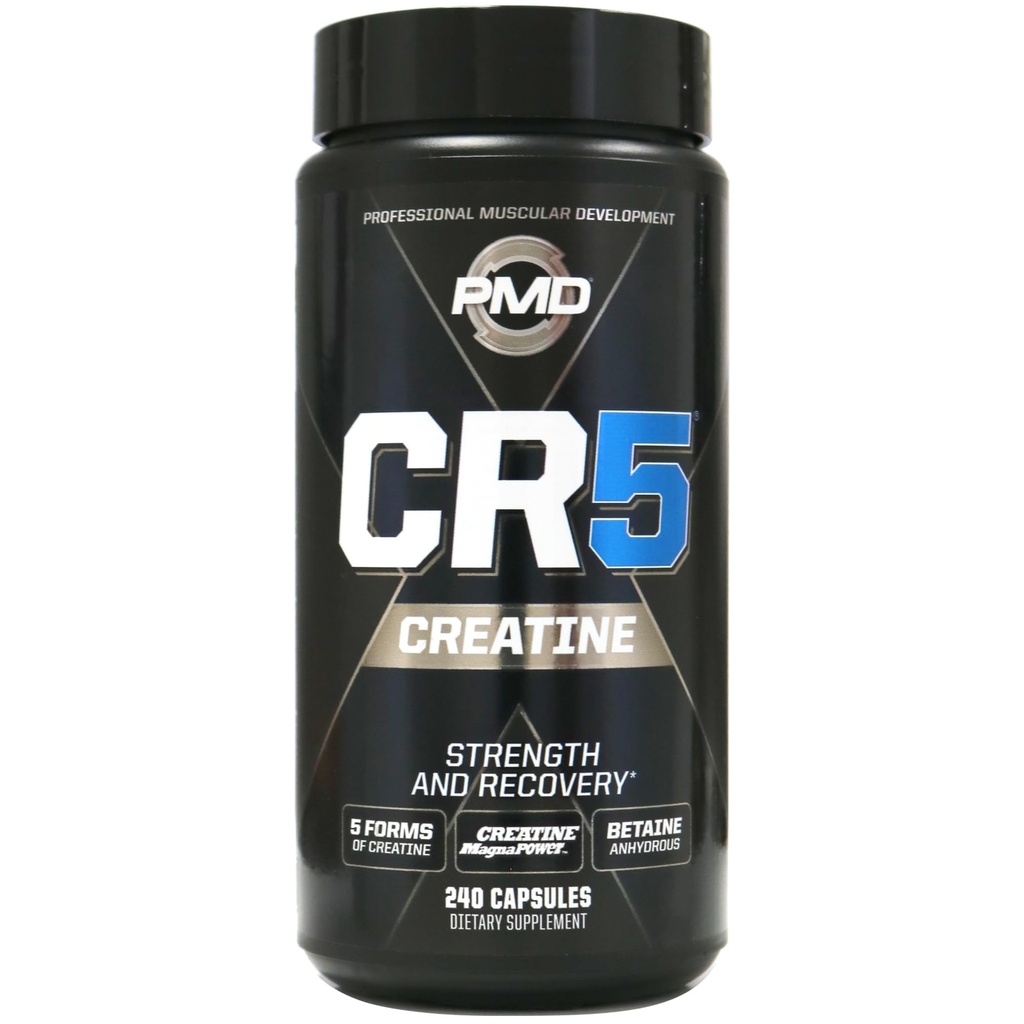 PMD Sports CR5 Professional Creatiini Complex - Parannettu Recovery, Vähentää Sureness, Lean Muscle Mass Gainer - Power 5 Creatiini Blend for Strength, Endurance, ja Recovery (240 Creatiini Kapselit)