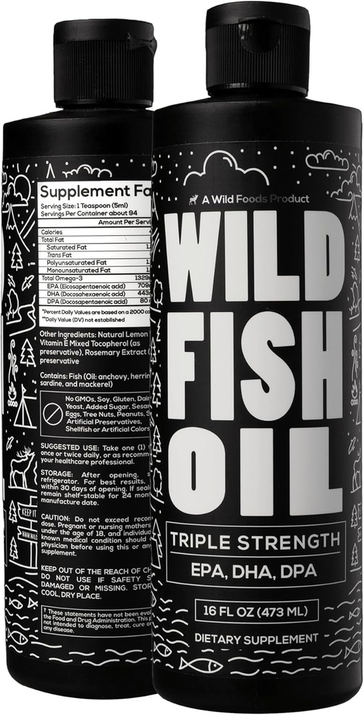 Wild Foods Liquid Omega 3 Fish Oil Supplement, Sitruuna, 16 oz (2 pk) 