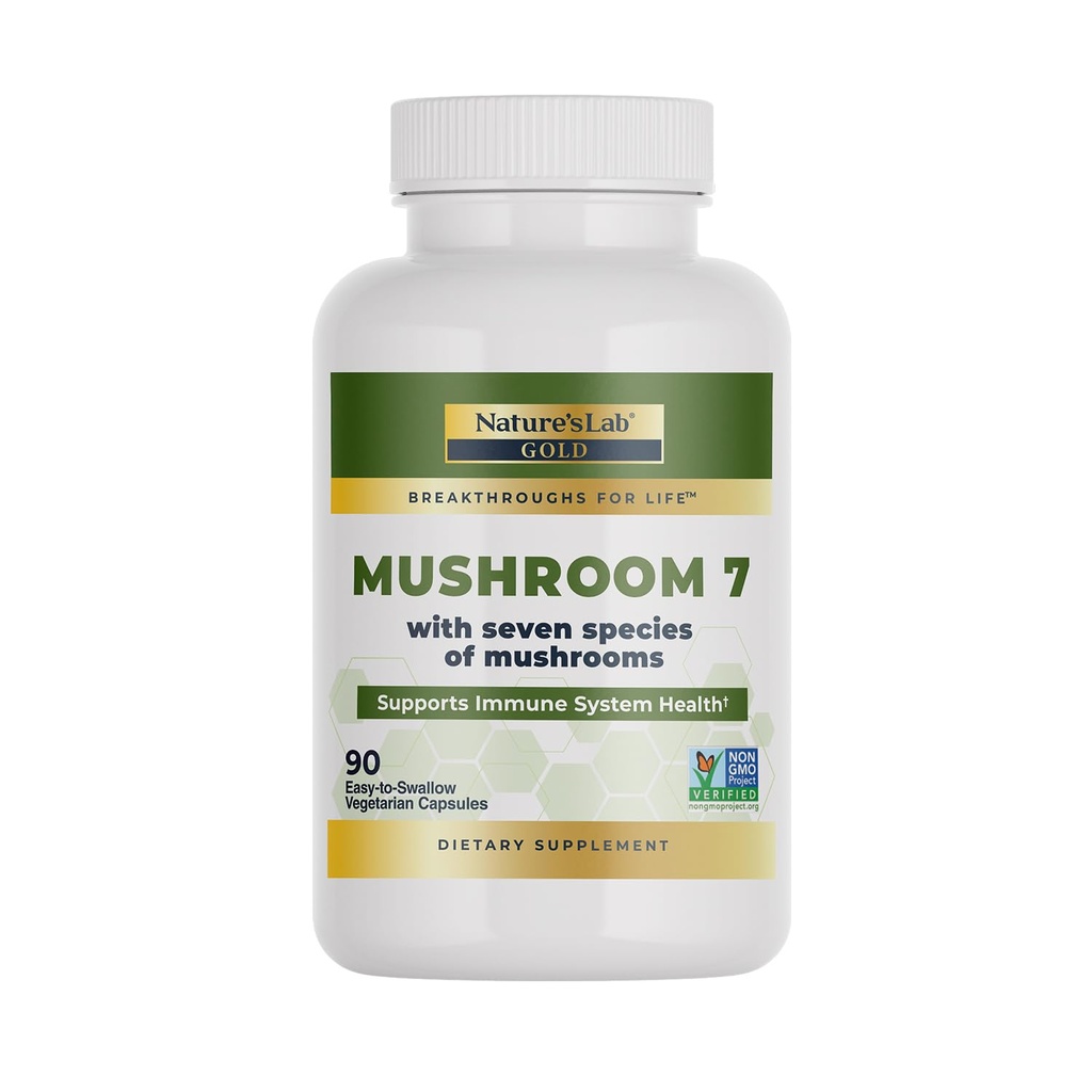 Nature's Lab Mushroom 7 Organic Blend - Edut Immuunijärjestelmä, solufunktio ja Endurance - 90 kapselia (45 tarjoilua)