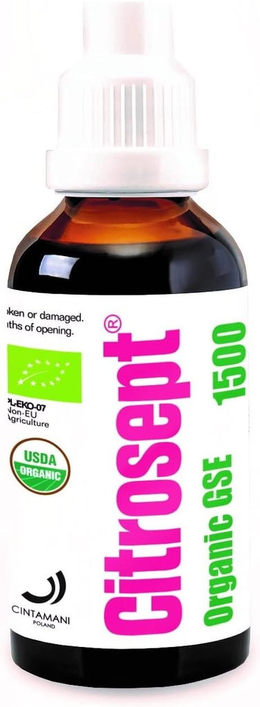 Citrosept Organic GSE, Higher Quality Uution Process for Puhtaus ... Max Strength... Alkuperäinen greippisiemenuute Neste antioksidanttiominaisuuksilla...
