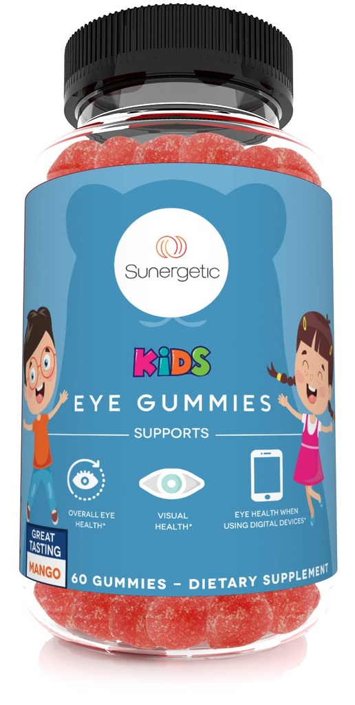 Premium Eye Support Gummies lapsille - Lutein Zeaksantiinilla tukee yleistä silmien terveyttä, visiota ja kaulan terveyttä.