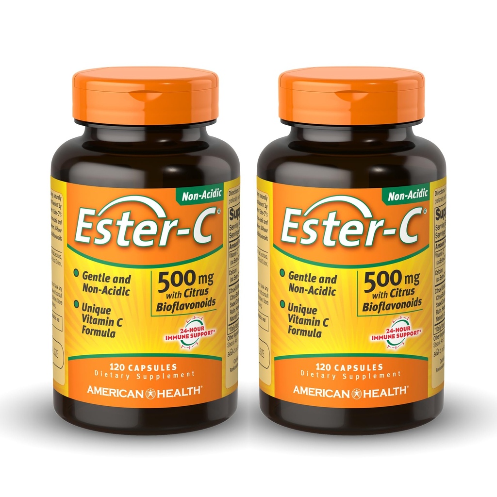 American Health Ester-C 500 mg ja Citrus Bioflavonoids - 120 kapselia (pakkaus 2) - 24 tunnin Immunosupport - ei-GMO, Gluteenittomat - 120 yhteensä