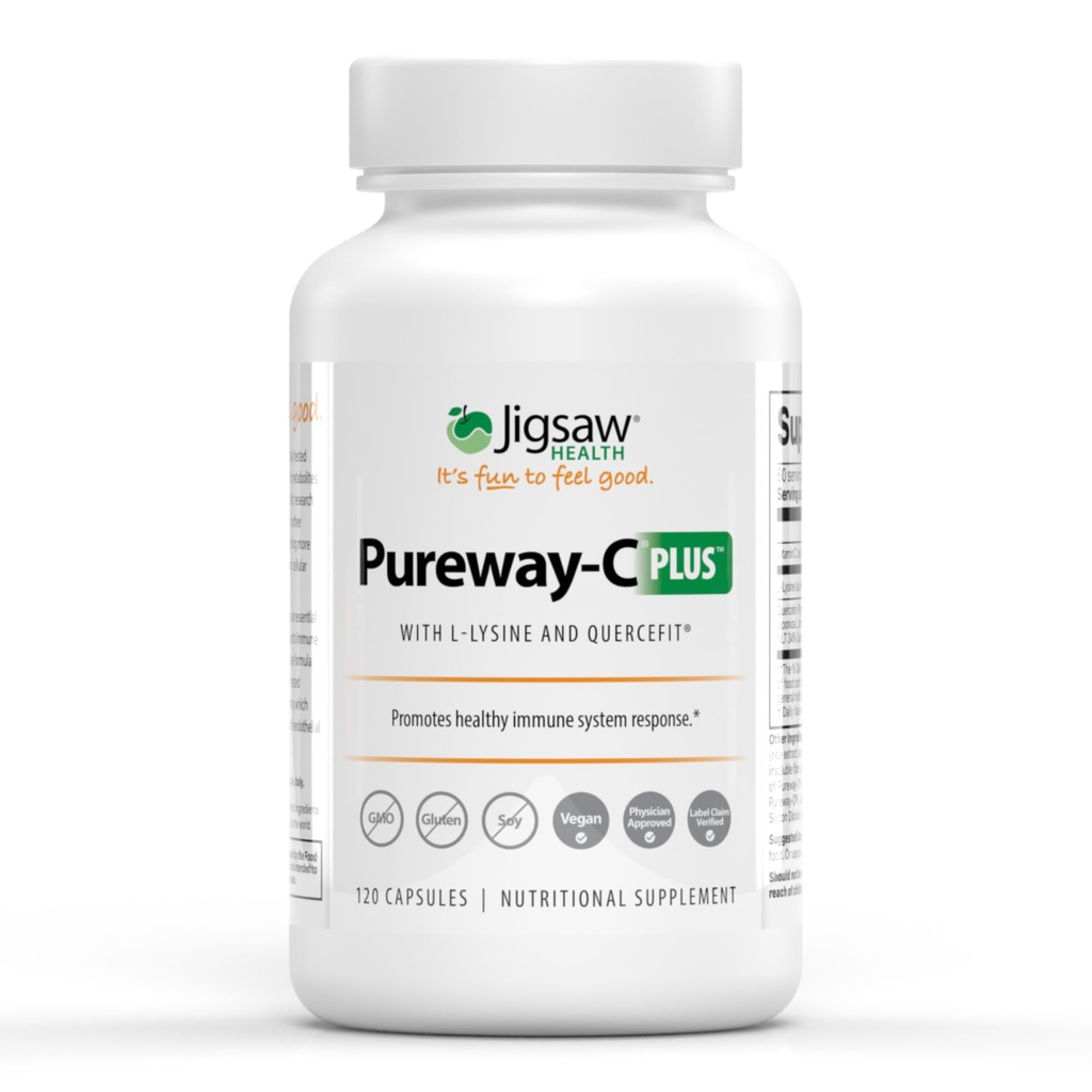 Jigsaw Health Pureway-C Plus | Vitamin C med L-Lysine och Quercetin | Främjar hälsosamt immunsystemsvar | 120 kapslar | 60 portioner