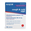 Major Cough and Cold HBP Tabletit - Antihistamiini ja Yskäsuppressantti ihmisille, joilla on korkea verenpaine - Dekstrometorfaani HBr, klorfeniramiini Maleaatti - 16 Count (1 pakkaus)