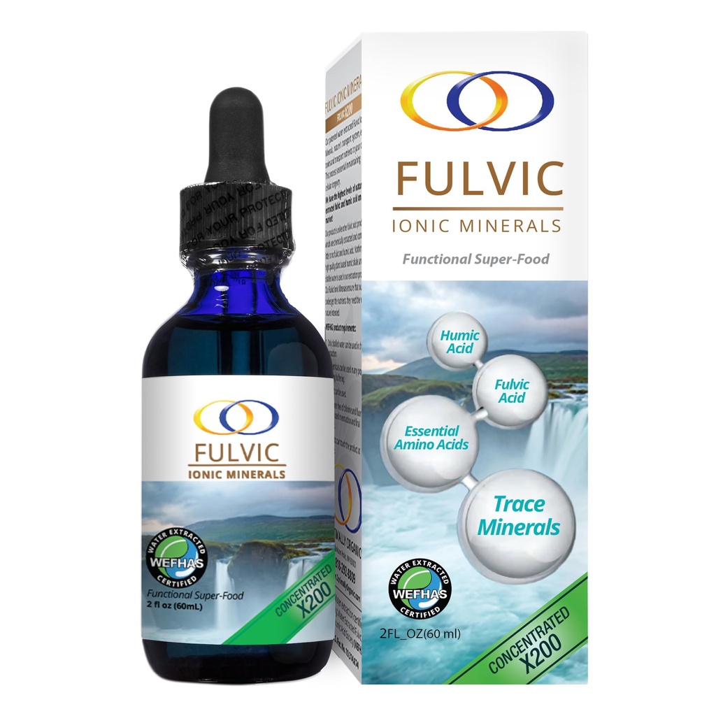 Optimalt organiskt vatten Extracted Fulvic Ionic Minerals X200 - Patented BioActive Fulvic Acid, Humic Acid, Trace Minerals, Electrolytes & Essential Amino Acids - 5 + Månadsförsörjning