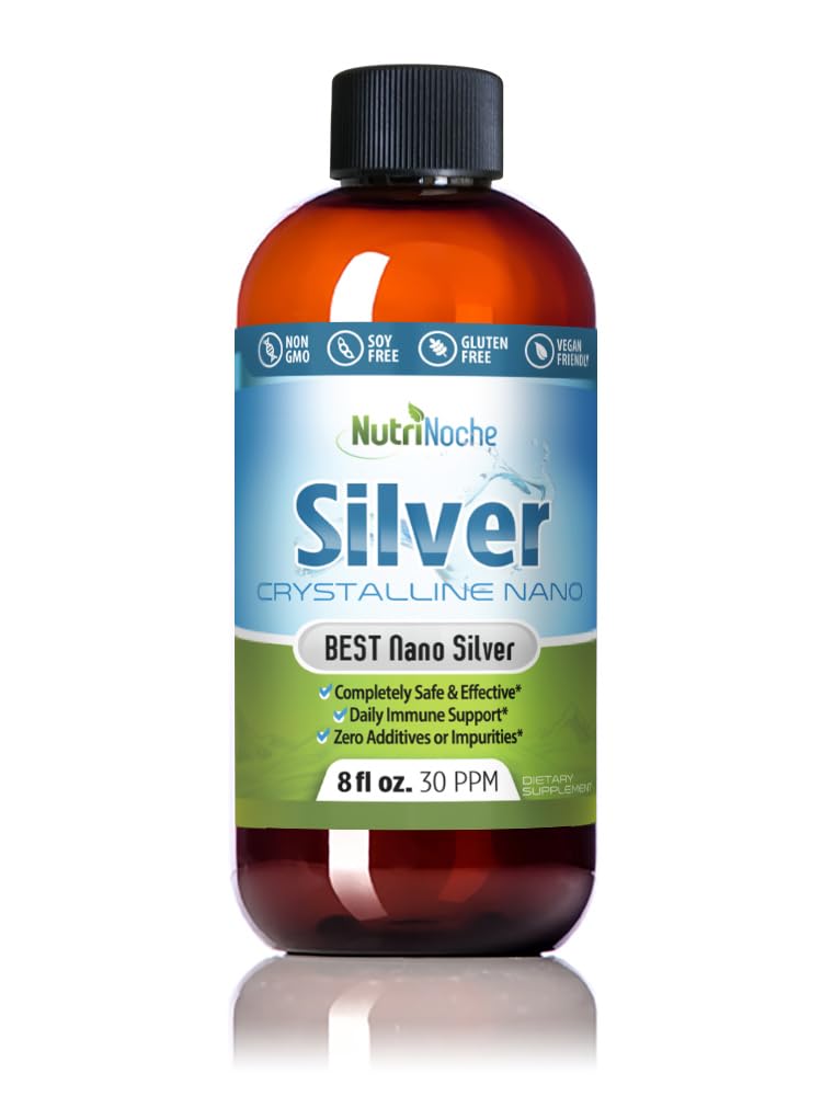 NutriNoche Colloidal Silver Liquid - Premium Silver för immunstöd - Organic Plata Coloidal para Tomar - 99,99% Ultra Pure Nano Particles för Optimal Absorption - 30 ppm 8 oz