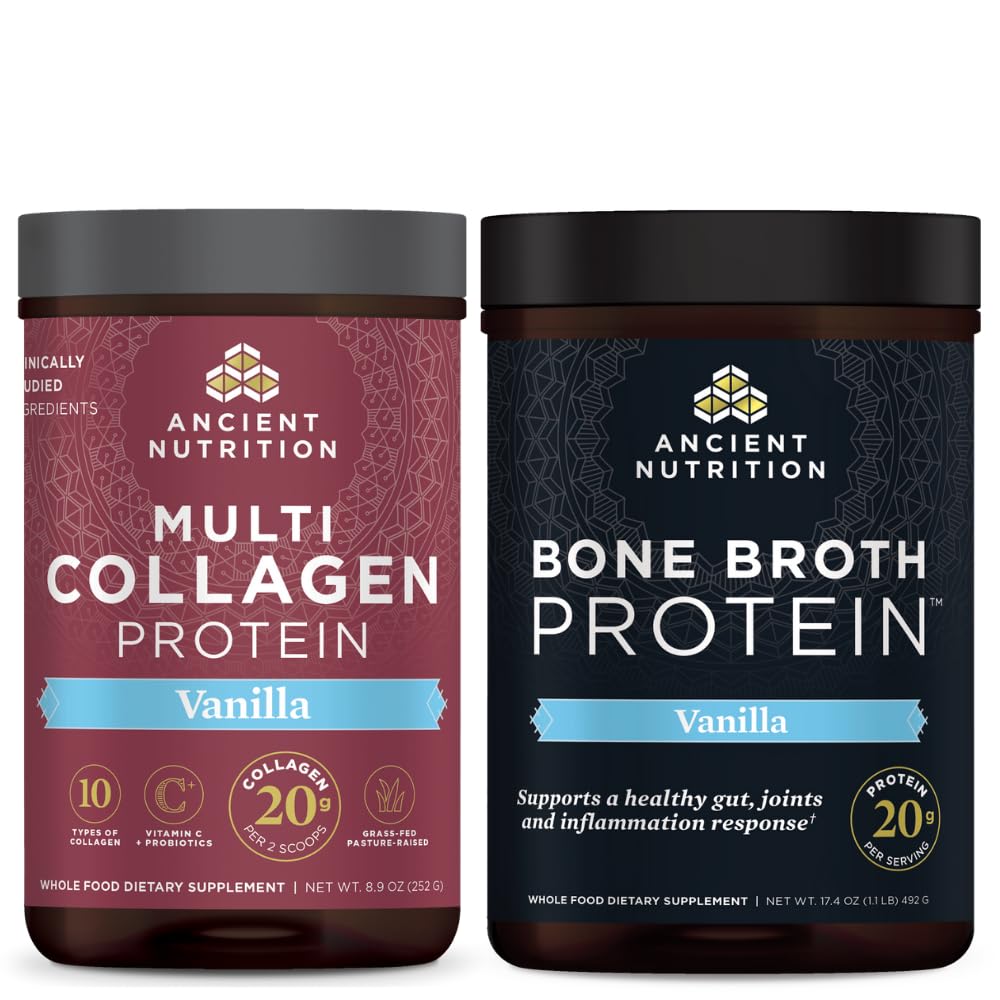 Forntida näring Multi Collagen Protein Powder, Vanilla, 24 portioner + Bone Broth Protein Powder, Vanilla, 20 portioner
