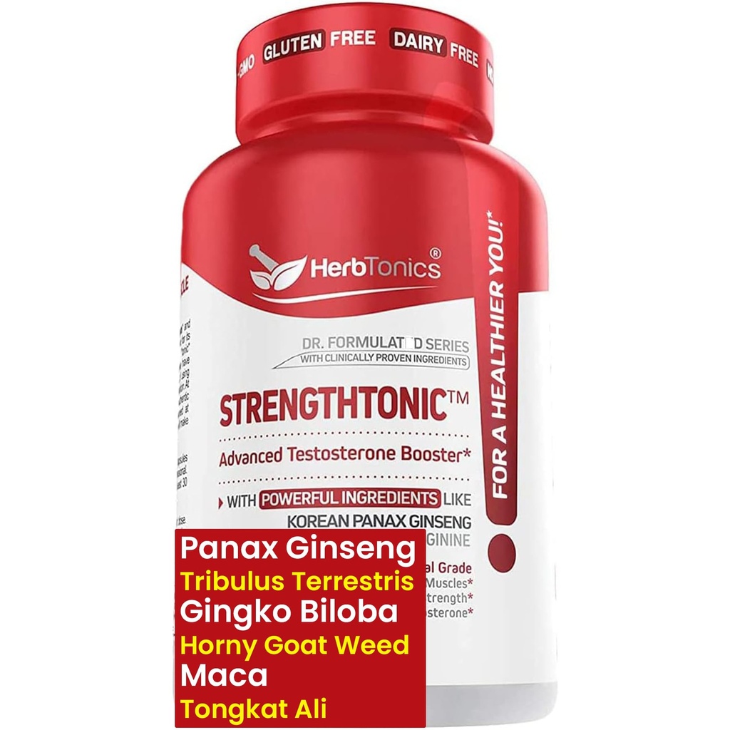 Herbtonics Testosteron Support Supplement för män - Koreanska Panax Ginseng & Tribulus Terrestris - Stöder hälsosam energi, styrka och uthållighet - 60 Vegan kapslar