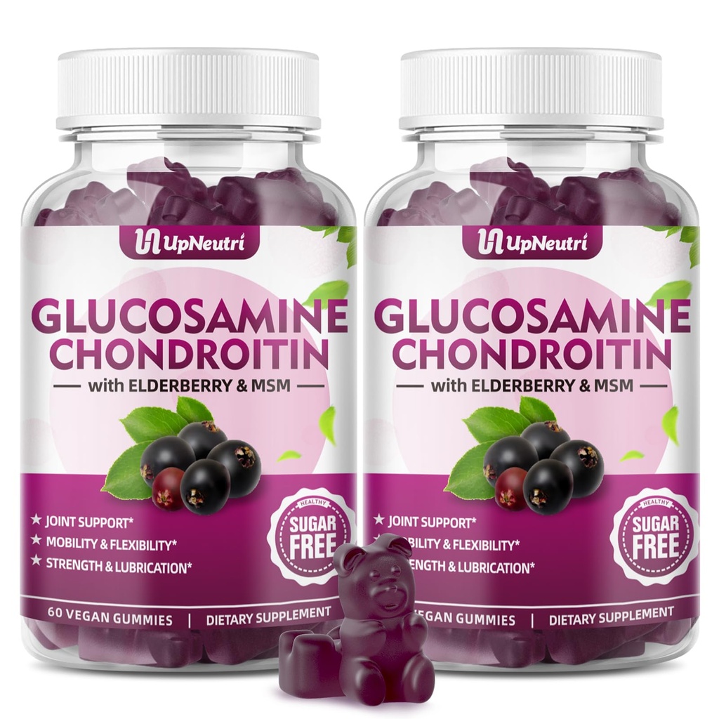 GGlukosamin Chondroitin Gummies Sugar Free, Extra Strength 1500mg Glukosamin med Chondroitin MSM & Turmeric, Joint Support Supplement för Män & Kvinnor Gemensam Hälsa (120 Greve (Pack av 2))