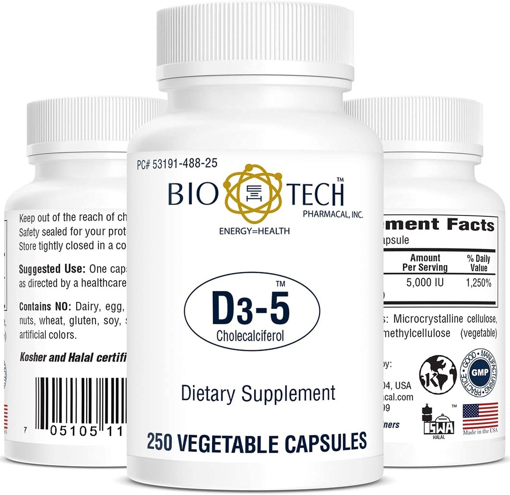 Bio-Tech Pharmacal D3-vitamiini (D3-5 5k IU, 250 veg kreivi)