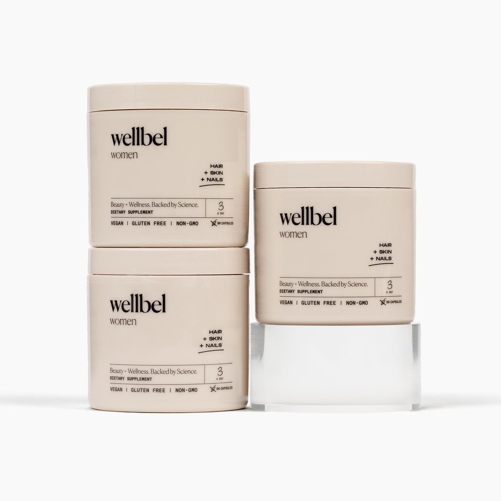 WELLBEL Women Clean Supplement for Hair, Skin, and Nails, Vegan, Gluteenittomat ja muut kuin GMO 90 Count (3 Pack)