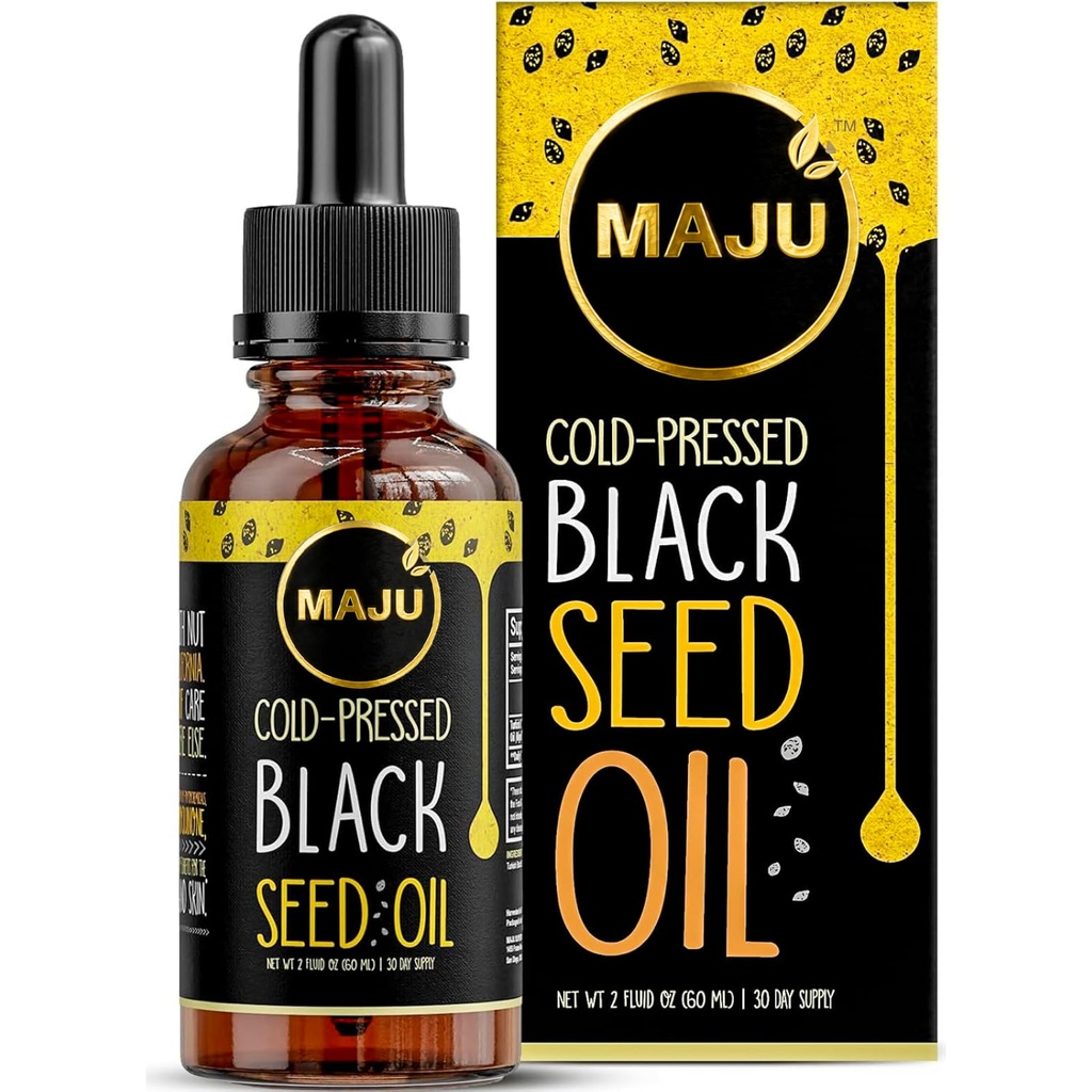 Maju Superfoods Black Seed Oil - 3 Times TQ, Cold-Pressed, Travel Size, 100% turkisk Black Cumin Seed Oil, Liquid Pure Blackseed, Glass Bottle, 2 Oz