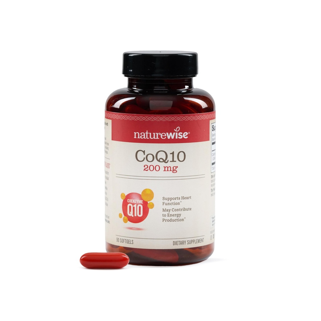 NatureWise CoQ10 200mg Softgels, High Potency Ubikinone - Coenzyme Q10 Supplement - Antioksidantti Heart Health + Energy - Vegan, non-GMO, Gluteeniton - 90 Count [30]