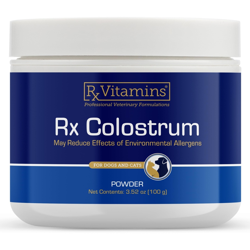 Rx Vitamins Colostrum för hundar och katter - Hel Bovine Colostrum Powder - Cat & Dog Supplement Ideal Immune Support, främjar Digestive Health & Allergy Support - 3,52 oz (100g)