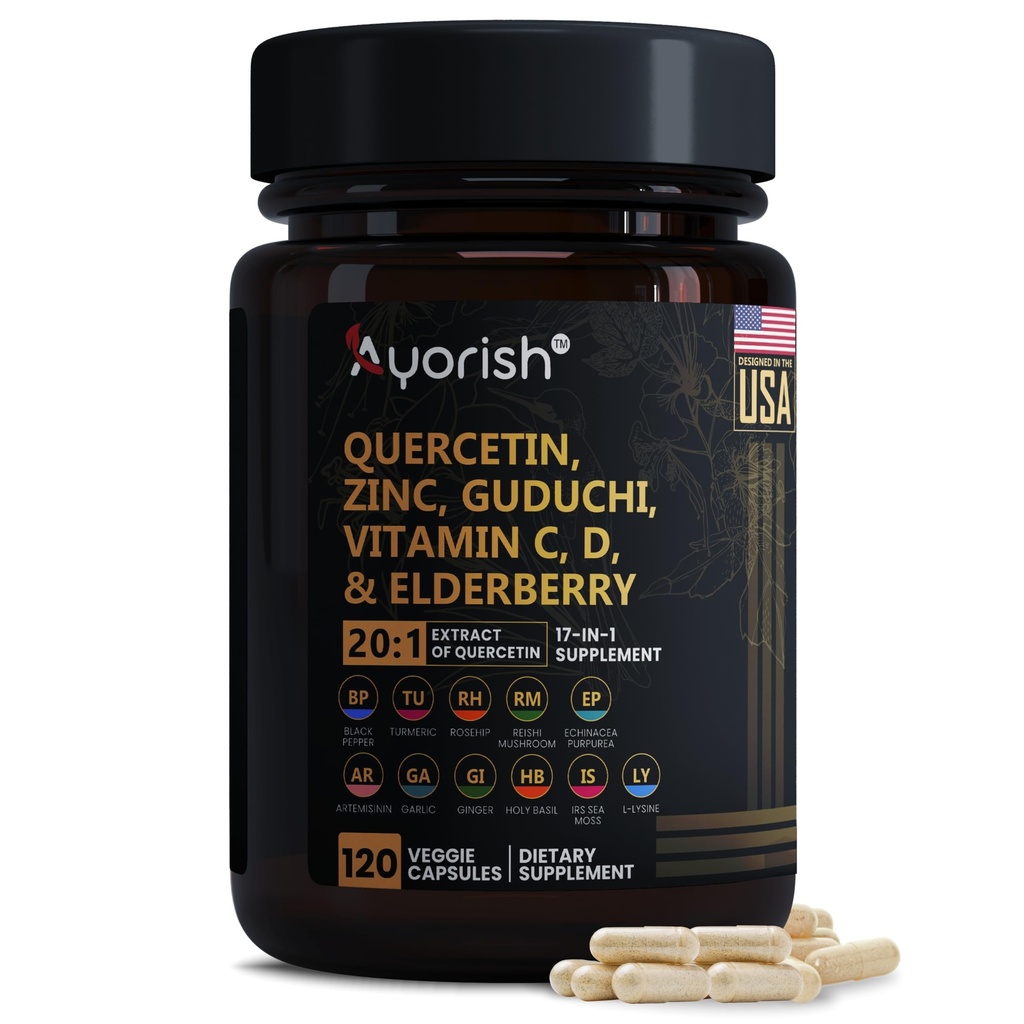 Quercetin Sinkki C-vitamiini D-vitamiini Bromelain Elderberry - Keuhko-Immuunin tuki täydentää Aikuiset kanssa Artemisin, Sea Moss, Echinacea, Allergia Relief 120