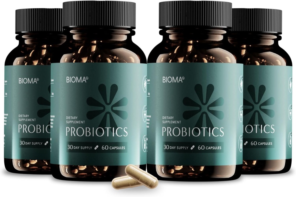 BIOMA Probiootit painonhallintaan ja digestiiviseen terveyteen, 3 in 1 Gut Health Probiootit ja Prebiootit / Postbiootit, hidas julkaisu Synbiootti Probiootit kapselit Gut Health Multizyme (240 Caps)