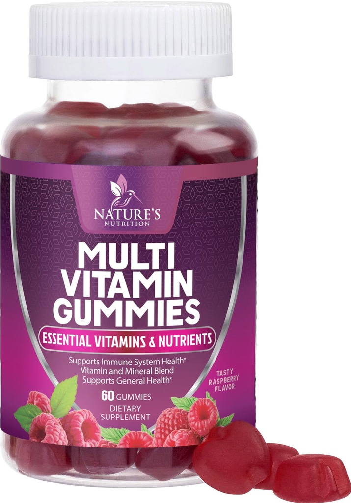 A-, C-, D-, B12-vitamiinia aikuisille tarkoitetut monivitamiinit päiväravitsemukseen tarkoitetut vitamiinit ja kivennäisaineet naisille ja miehille, luonnon moniravintolat - 60 Gummia