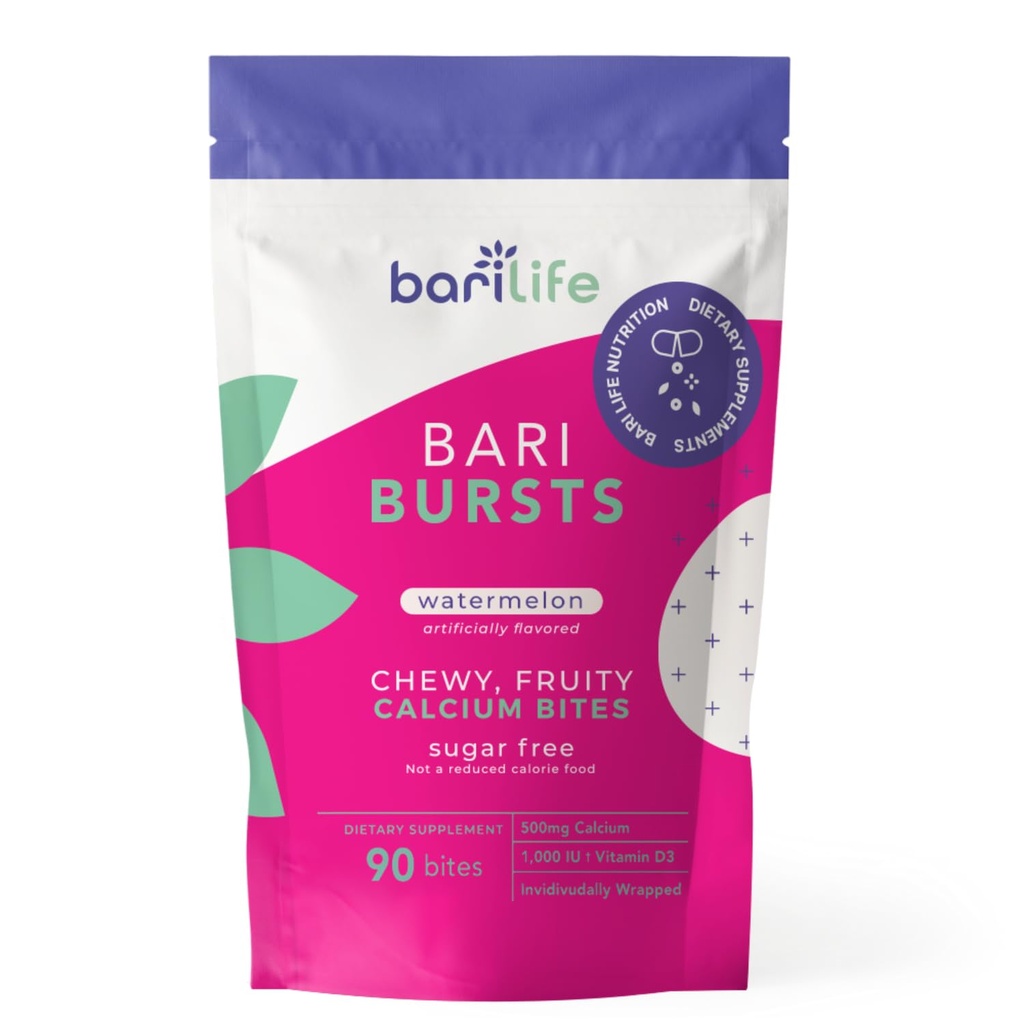 Kalsiumsilikaatti Bariatrinen kalsiumpuruja 1000 IU D3-vitamiini - ihanteellinen bariatrisille potilaille - BariBurst by Bari Life (Watermelon)