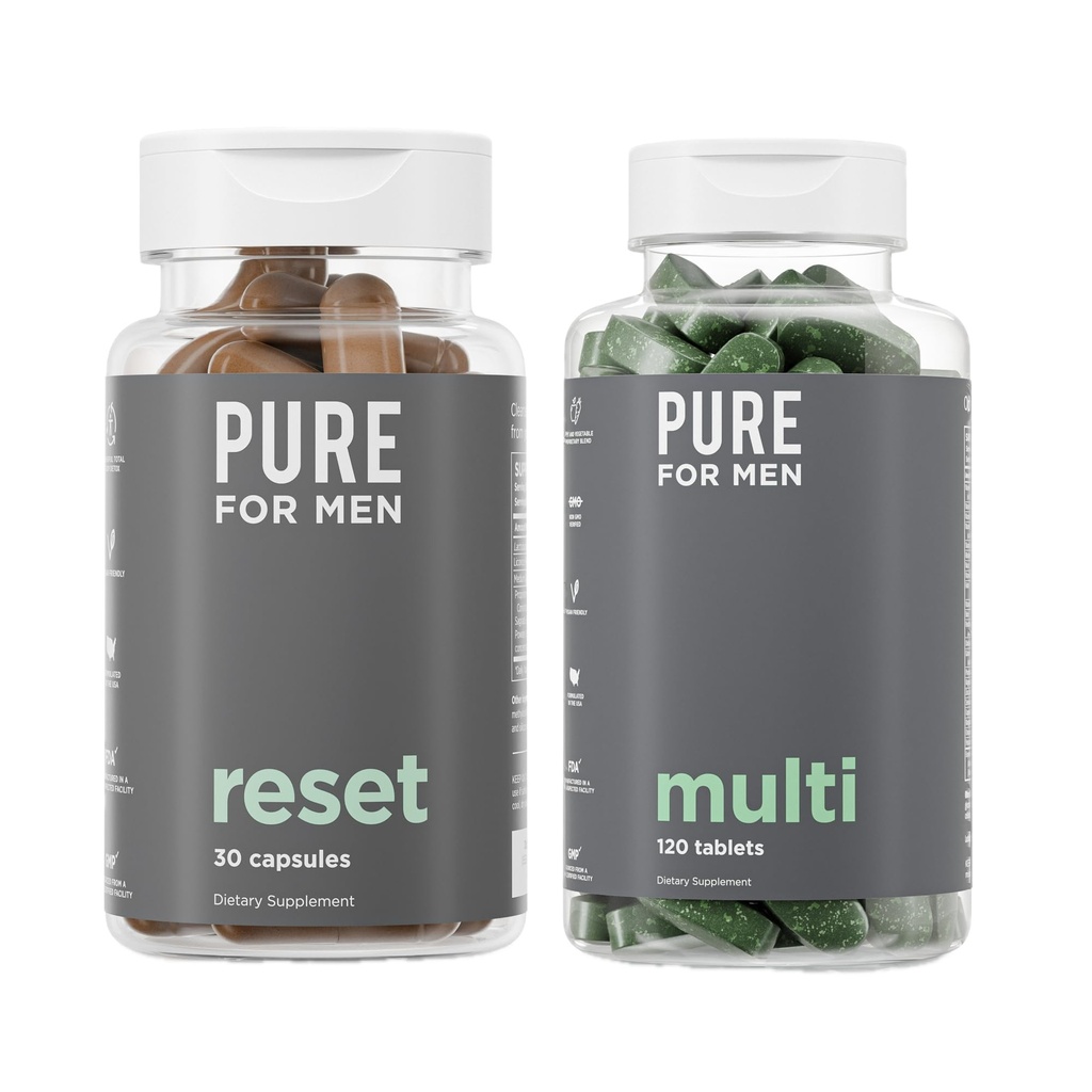 Puhdasta miehille Multivitamiinia, 120 kapselia ja Nollaa detox- täydennysosa, 30 kapselia